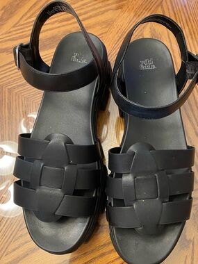 wild fable Black Woven Platform Ankle-Strap Flats